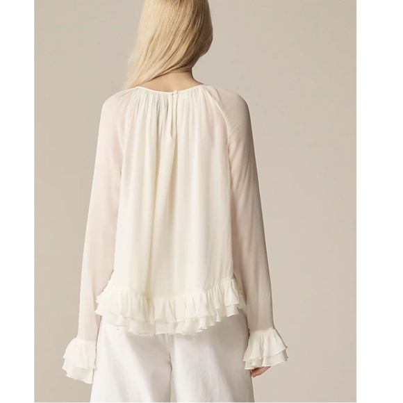 246. J. CREW Collection ruffle top in viscose chiffon Cream Blouse $168 Like New - Picture 3 of 4